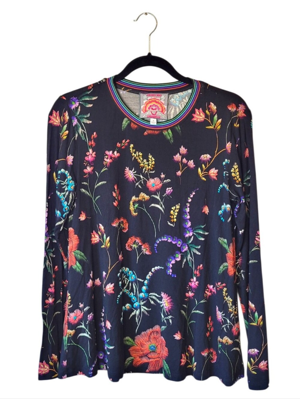 Johnny Was Women’s Black Floral Long Sleeve Top Size S